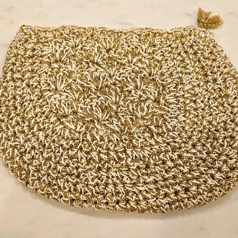 VINTAGE LERNER SHOPS Gold and White Crochet Women's Bag